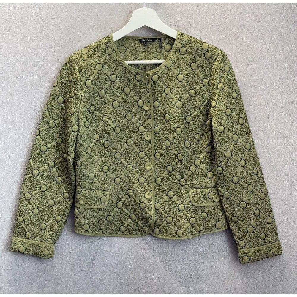 Vintage Nie & Zoe Women's Sz M Lime Green Embroidered Diamond Geometric Blazer